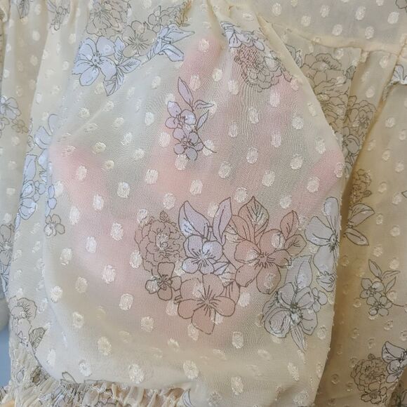 WHITEROOM+CACTUS Women's XS Smocking Detail Floral Blouse Sheer Yellow Bohemian - Picture 14 of 16